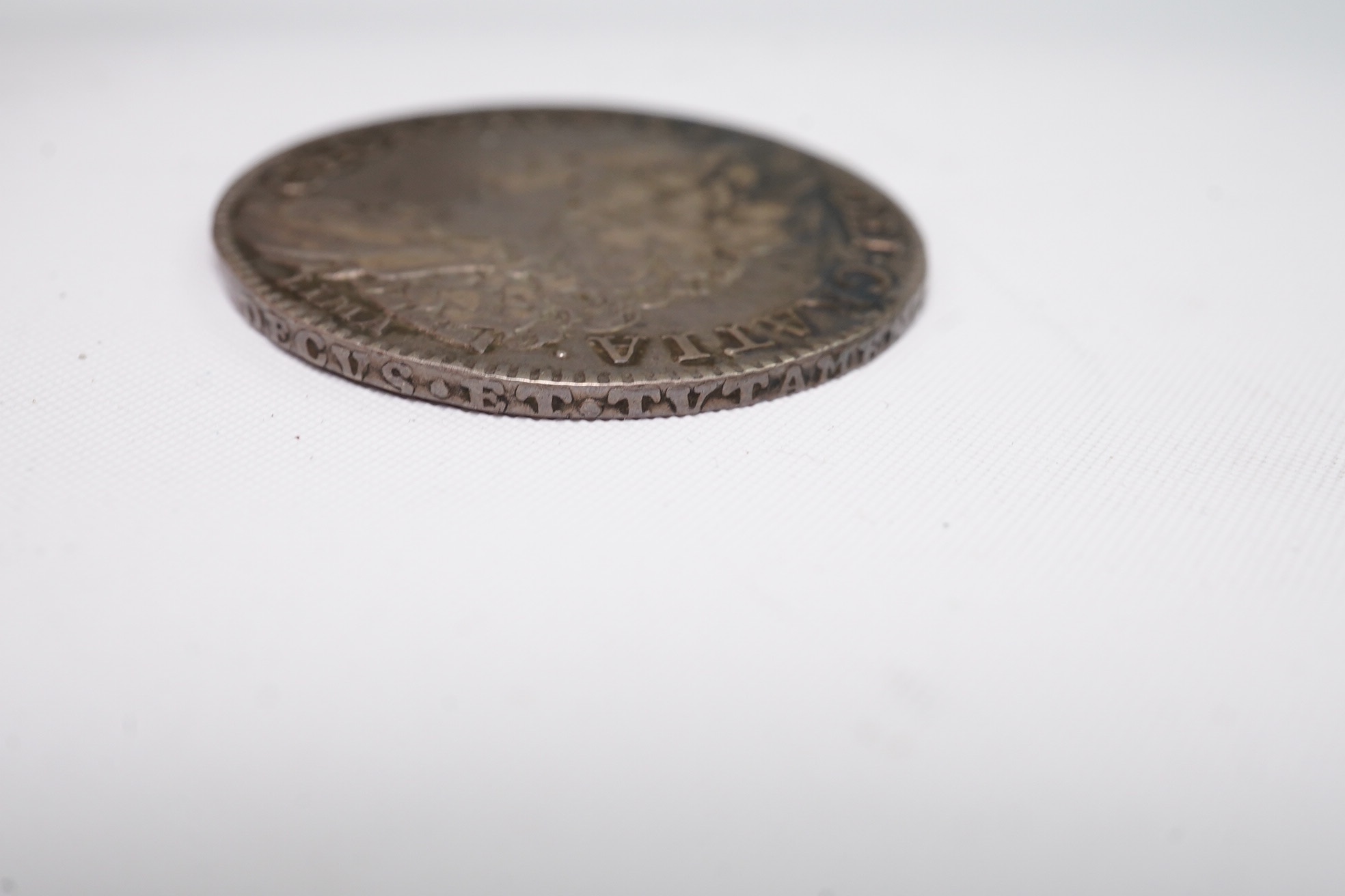 British silver coins, George II 1746 Lima Halfcrown, S.3695A, obv. old laur. and dr. bust LIMA below reads GEORGIVS, edge D.NONO, about VF